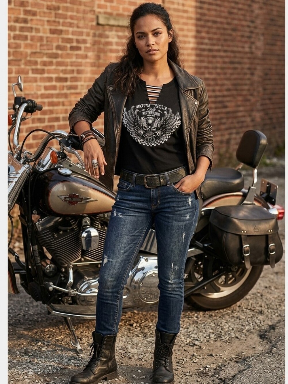 Forever 21 Black Motorcycle Graphic Tee, Medium, PTP 20